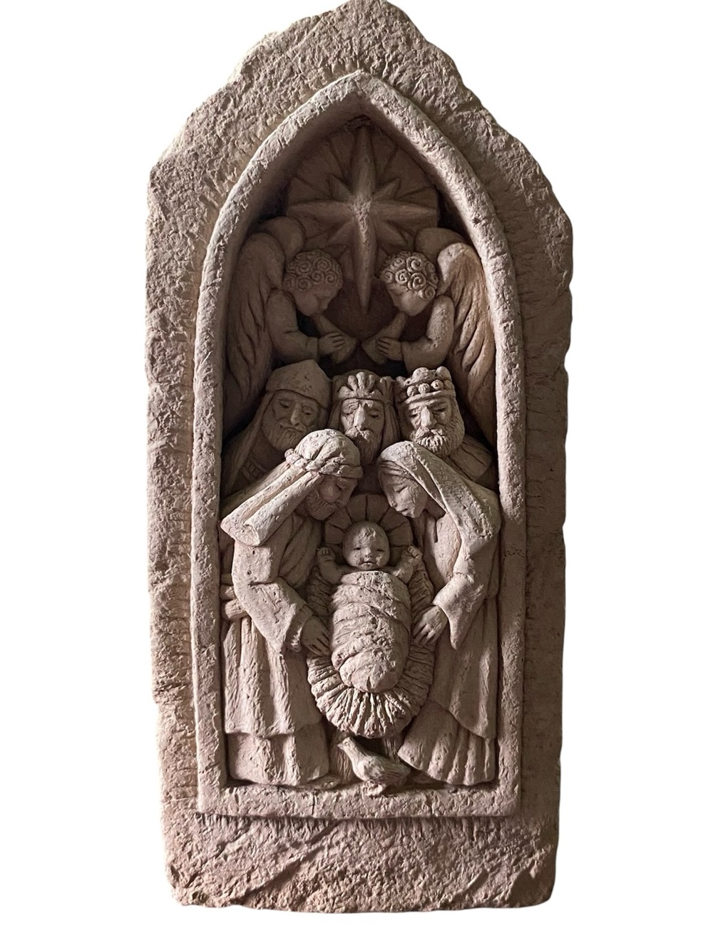 Vintage Nativity Carruth Studio Hanging Stone Wall Art Signed Sculpture 1998